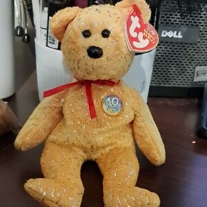 Ty Beanie Babies 10th Anniversary Bear - Sparkling Orange